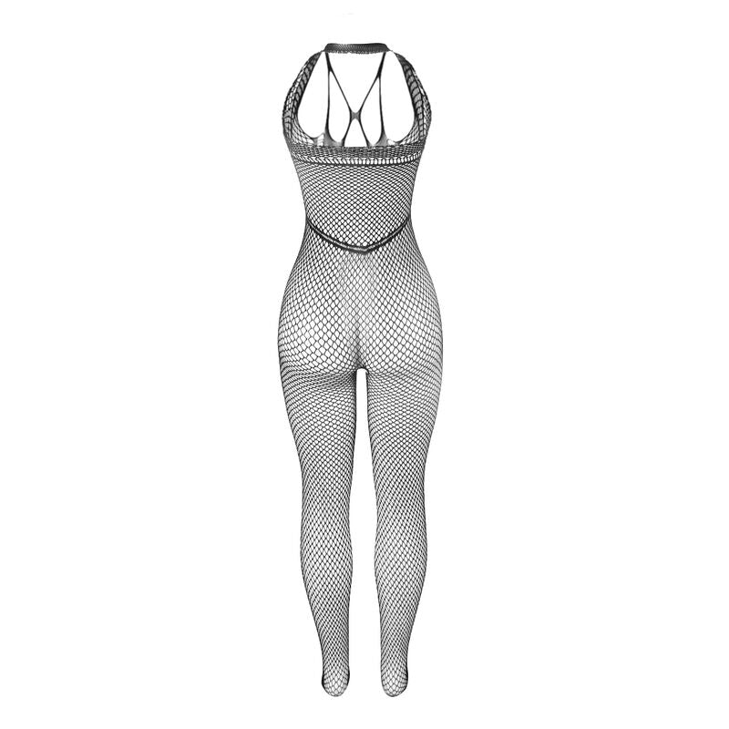 Strappy Long Fishnet Bodystocking - Black