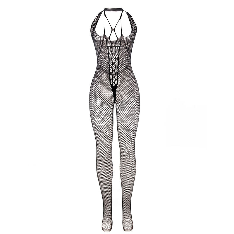 Strappy Long Fishnet Bodystocking - Black