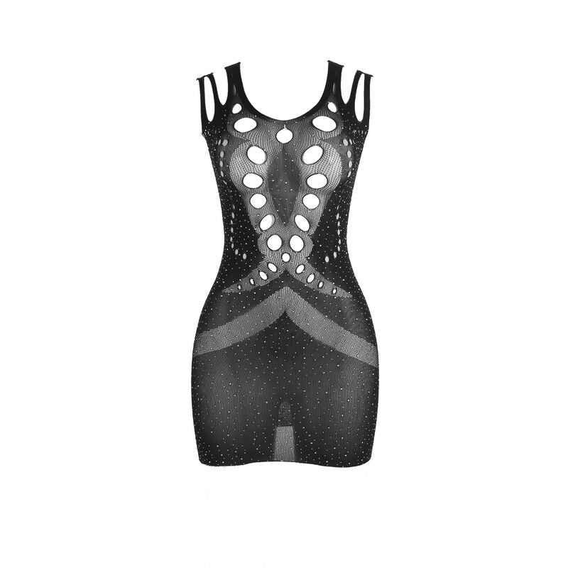 Fishnet Dress with Diamond Accents - Black