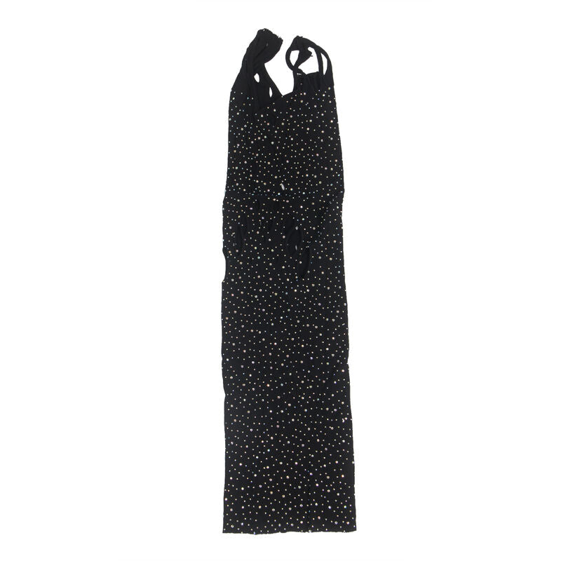 Fishnet Dress with Diamond Accents - Black