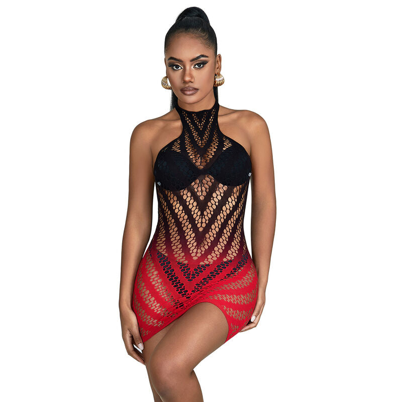 Red & Black Ombré Fishnet Dress