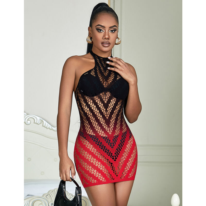 Red & Black Ombré Fishnet Dress