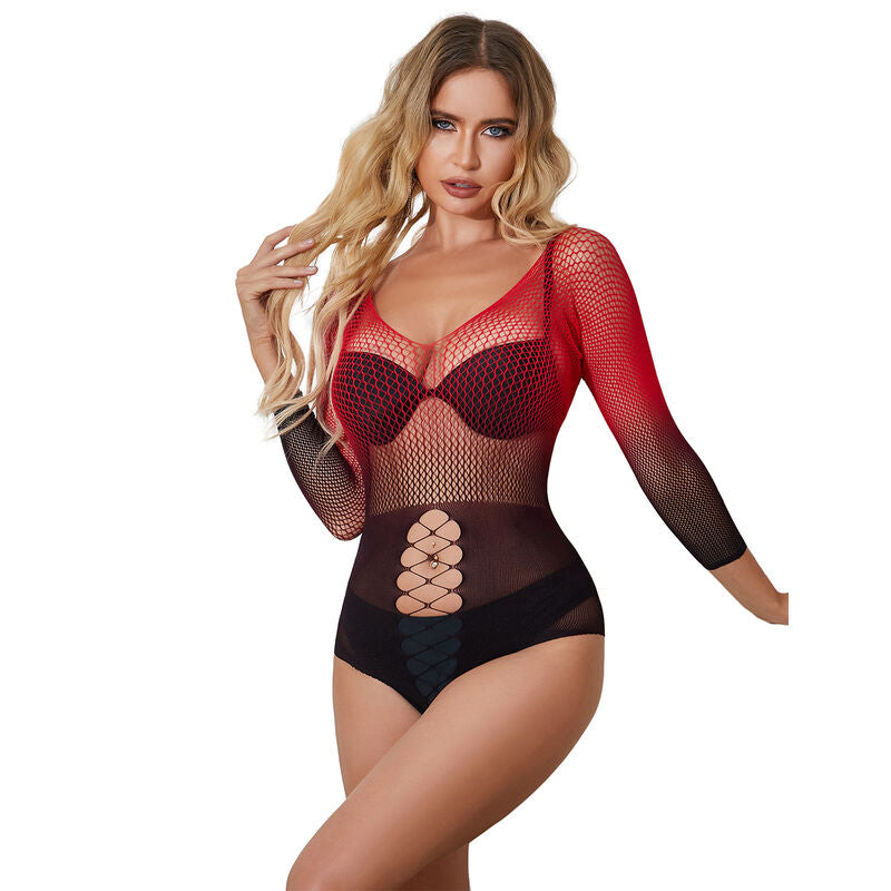 Red & Black Gradient Fishnet Dress