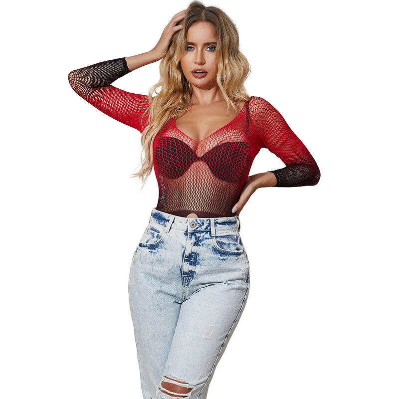 Red & Black Gradient Fishnet Dress