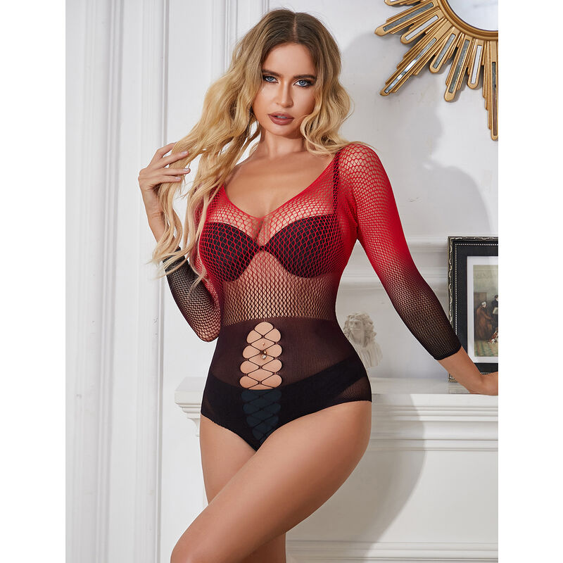 Red & Black Gradient Fishnet Dress