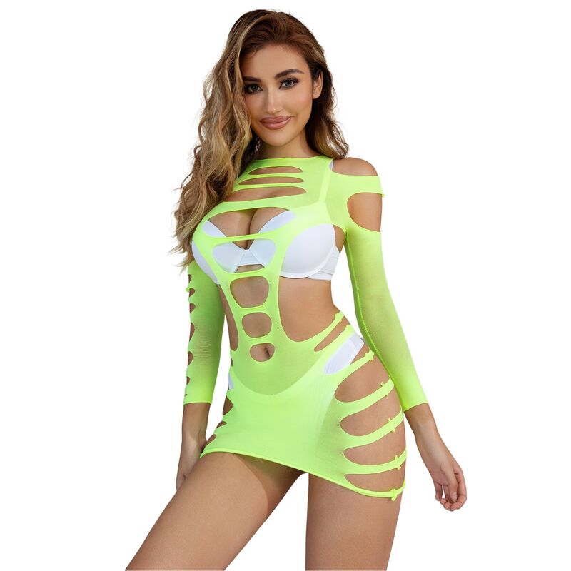 Green Long Sleeve Fishnet Dress
