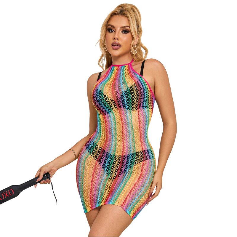 Rainbow Fishnet Lingerie Dress
