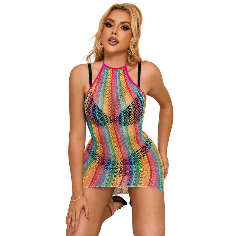 Rainbow Fishnet Lingerie Dress