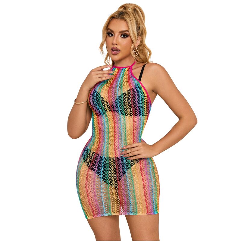 Rainbow Fishnet Lingerie Dress