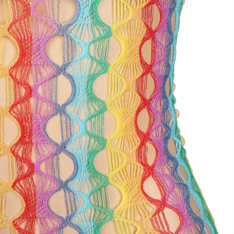 Rainbow Bare Shoulder Fishnet Dress