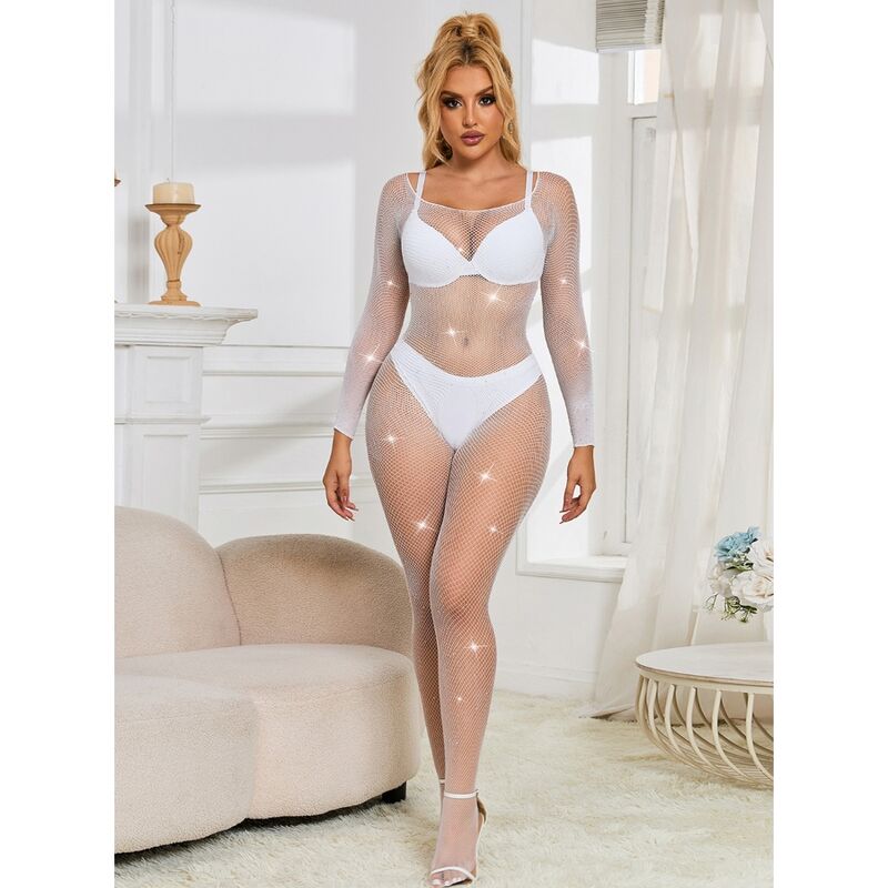 White Diamond Pattern Fishnet Bodystocking