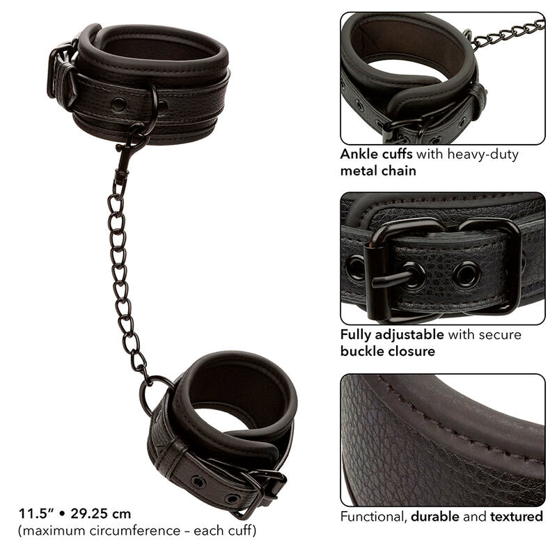 Adjustable Black Leather Ankle Cuffs