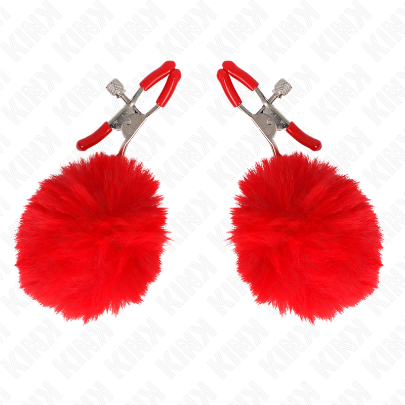 Red Faux Fur Ball Nipple Clamp 6cm
