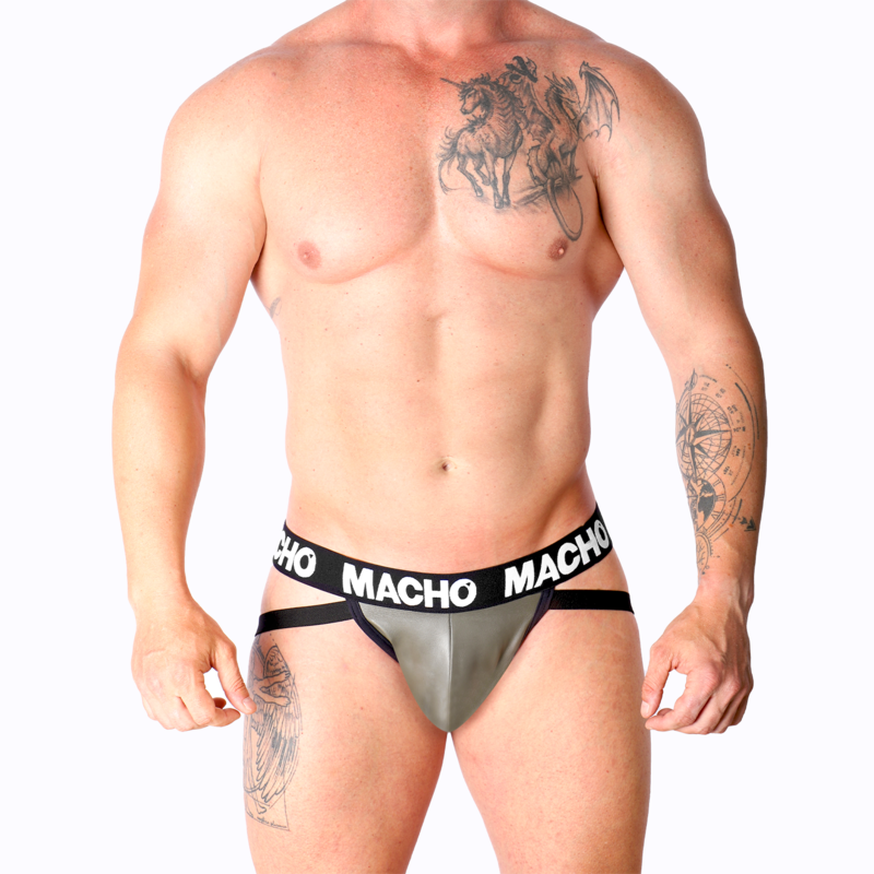 Mx27Gr Men's Leather Jockstrap - Gray/Beige
