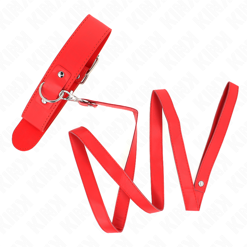 Red Adjustable Bondage Collar with Leash
