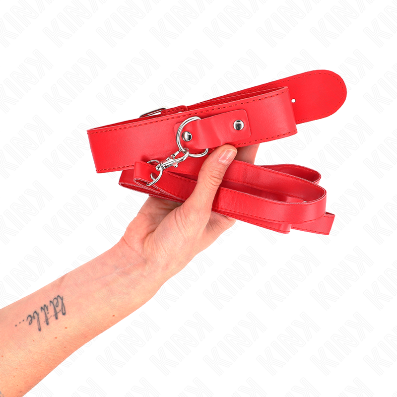 Red Adjustable Bondage Collar with Leash