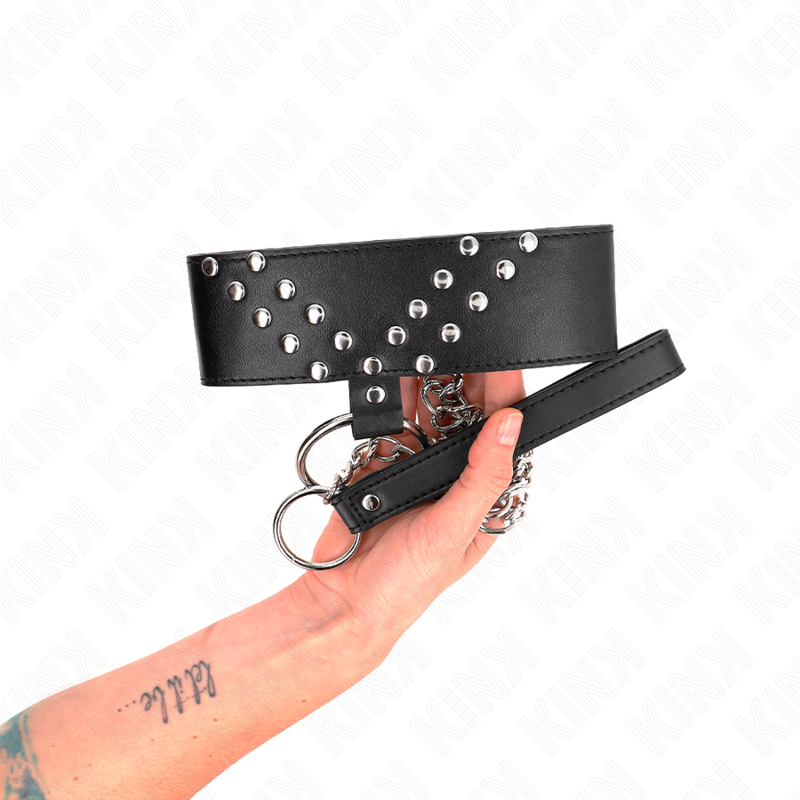 Adjustable Rivet Bondage Collar with Leash