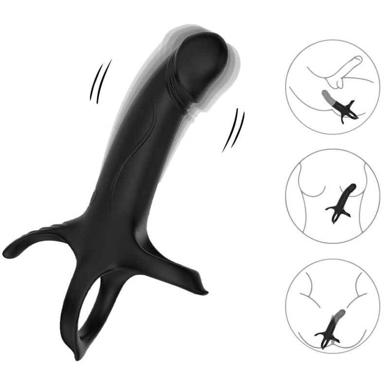 Vibrating Dildo with Pleasure Ring - Black
