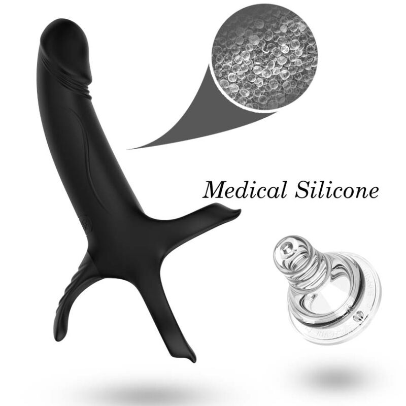 Vibrating Dildo with Pleasure Ring - Black