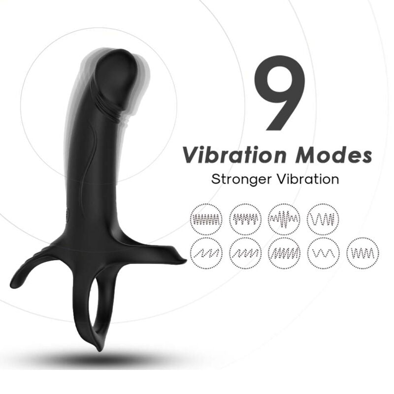 Vibrating Dildo with Pleasure Ring - Black