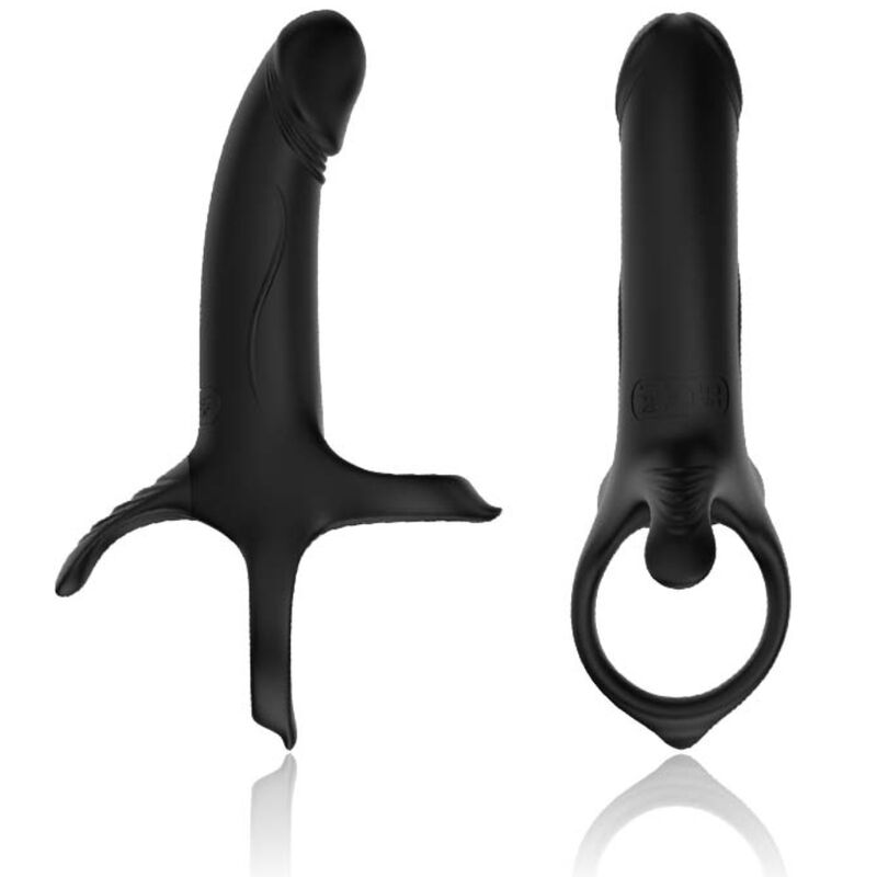 Vibrating Dildo with Pleasure Ring - Black