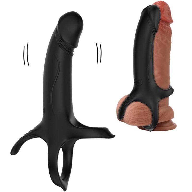 Vibrating Dildo with Pleasure Ring - Black