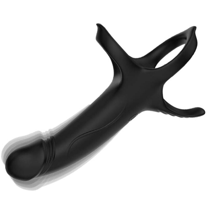 Vibrating Dildo with Pleasure Ring - Black