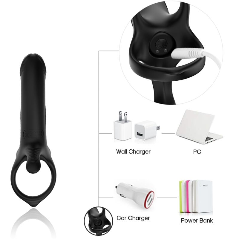 Vibrating Dildo with Pleasure Ring - Black