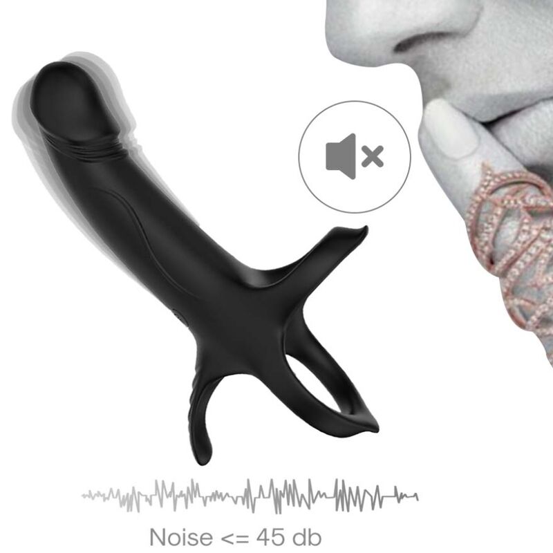 Vibrating Dildo with Pleasure Ring - Black