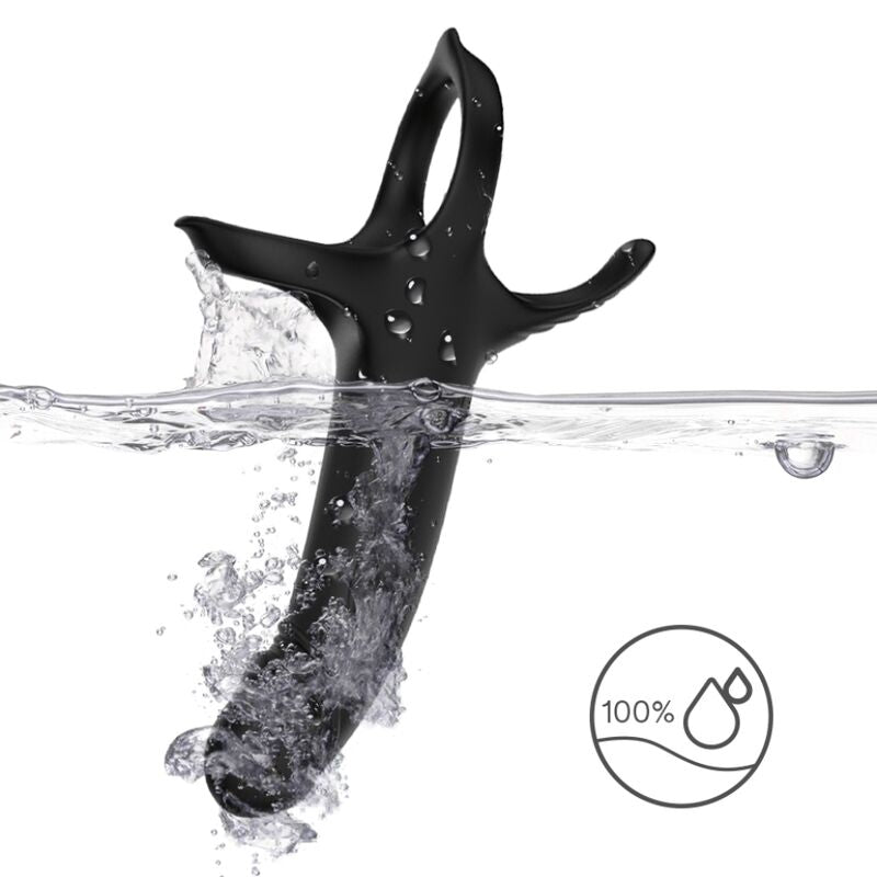 Vibrating Dildo with Pleasure Ring - Black