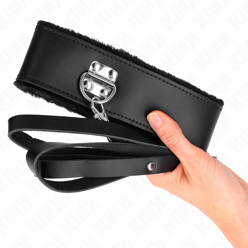 Black Leather Bondage Collar With Leash