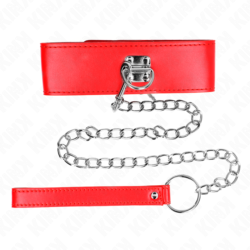 Red Adjustable Bondage Collar with Leash
