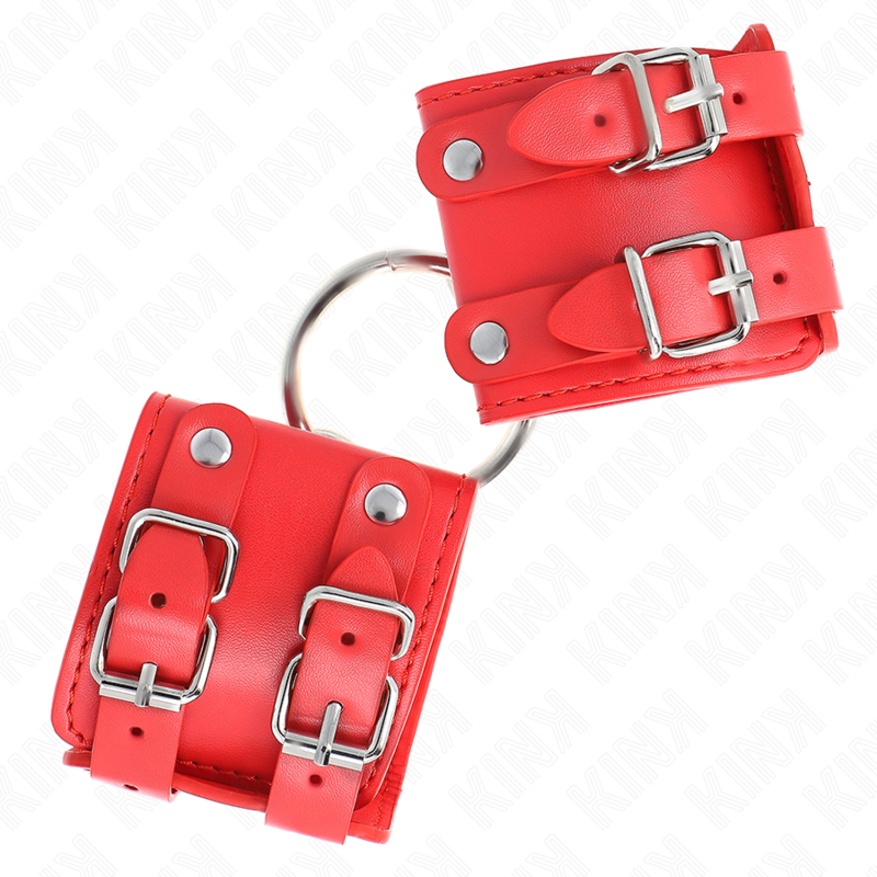 Red Studded Wrist Restraints With Ring