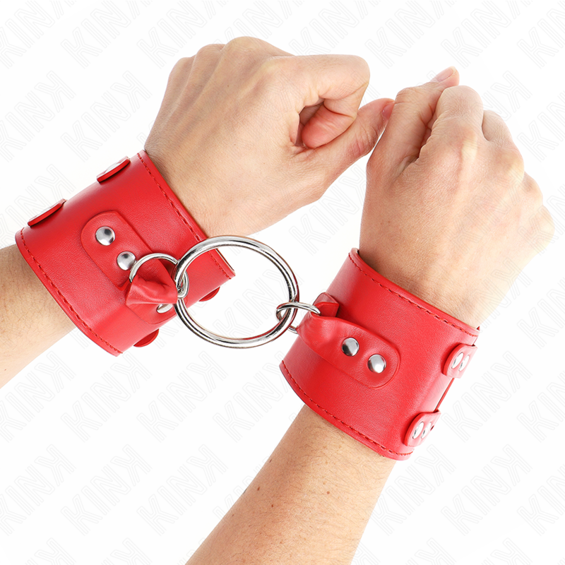 Red Studded Wrist Restraints With Ring