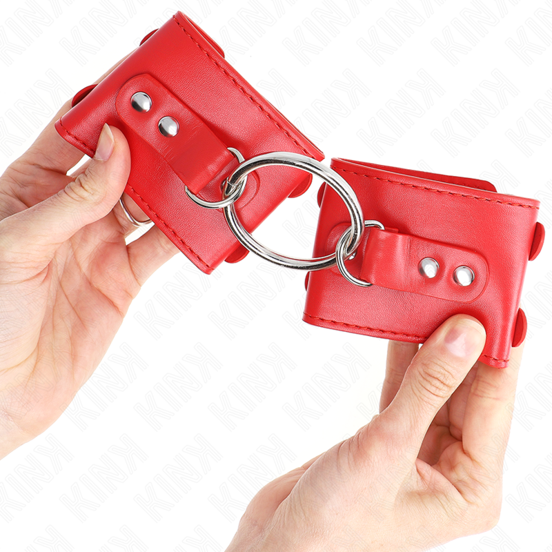 Red Studded Wrist Restraints With Ring