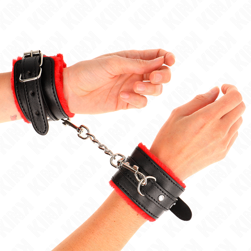 Fur Lined Red Wrist Restraints - Adjustable