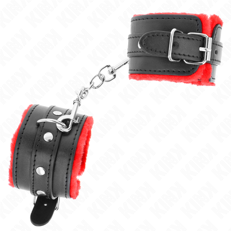 Fur Lined Red Wrist Restraints - Adjustable