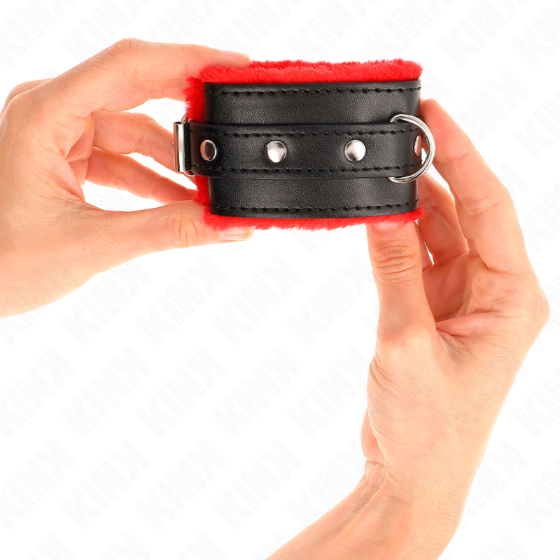 Fur Lined Red Wrist Restraints - Adjustable