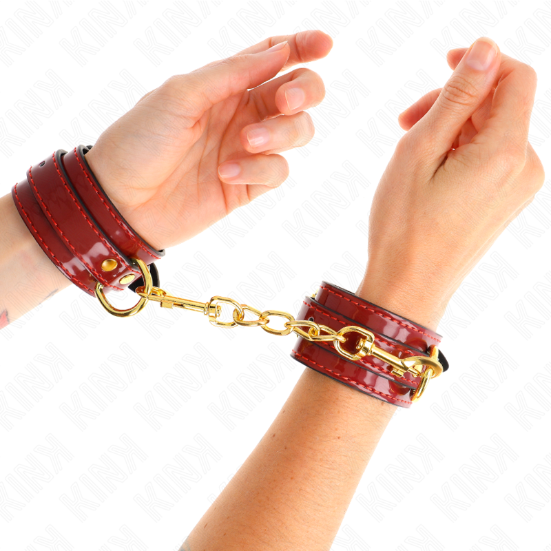 Red Adjustable Wrist Cuffs with Gold Chain