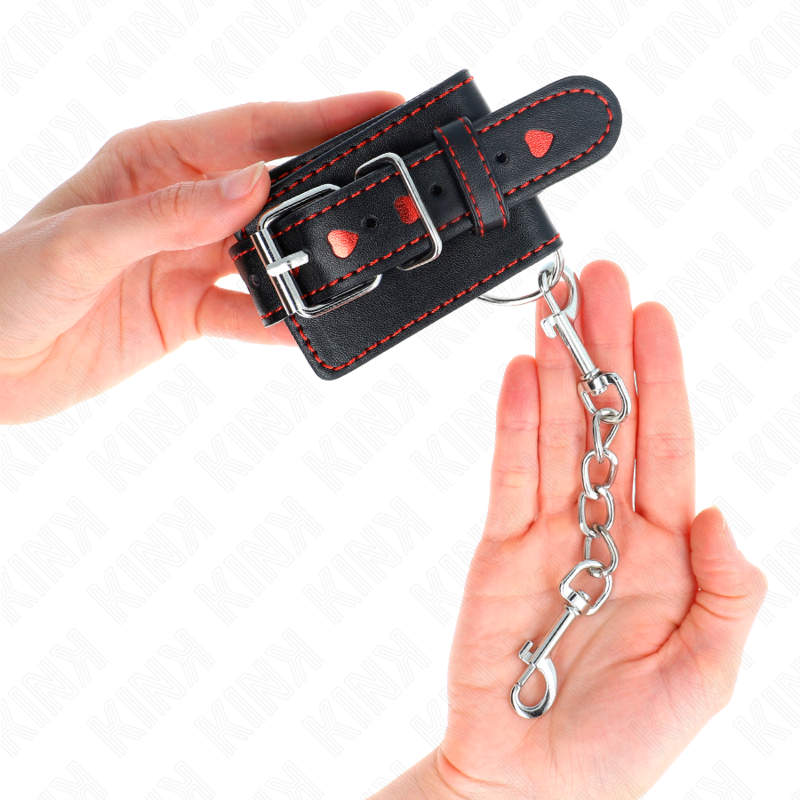 Black Wrist Restraints with Red Heart Inlay