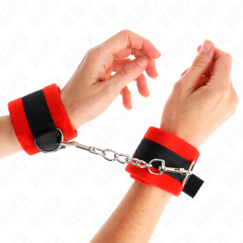 Plush Fur Beginner Handcuffs Black-Red