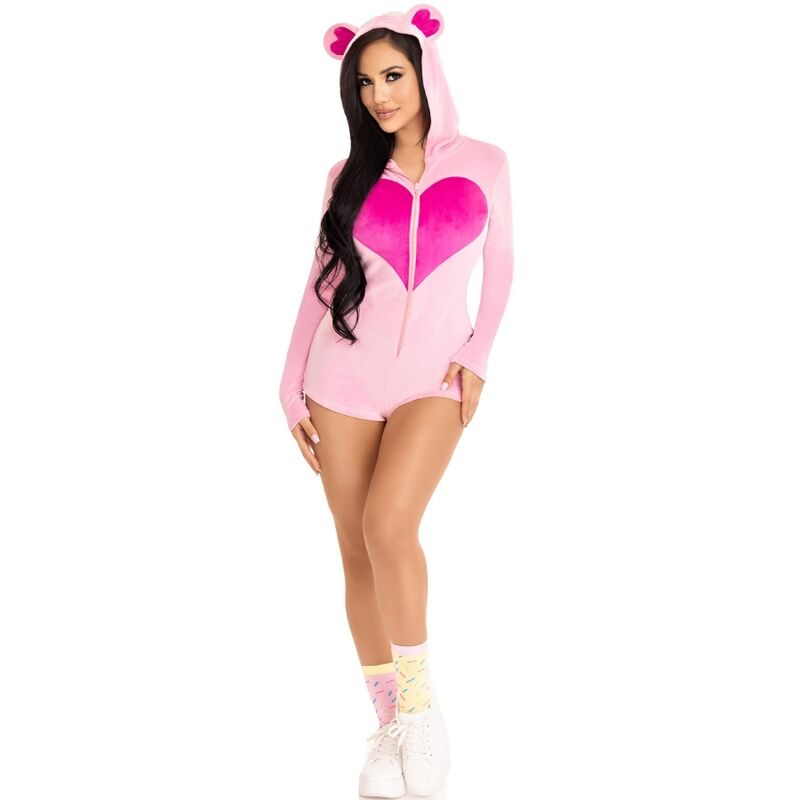 Pink Velvet Teddy Bear Bodysuit - S