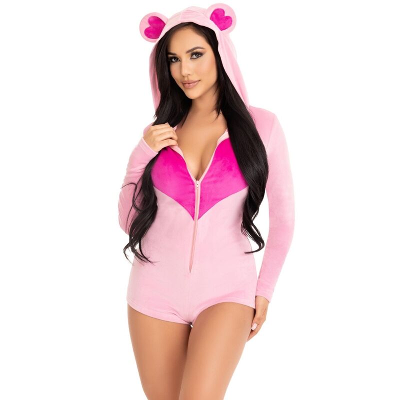 Plush Velvet Teddy Bear Bodysuit - Pink
