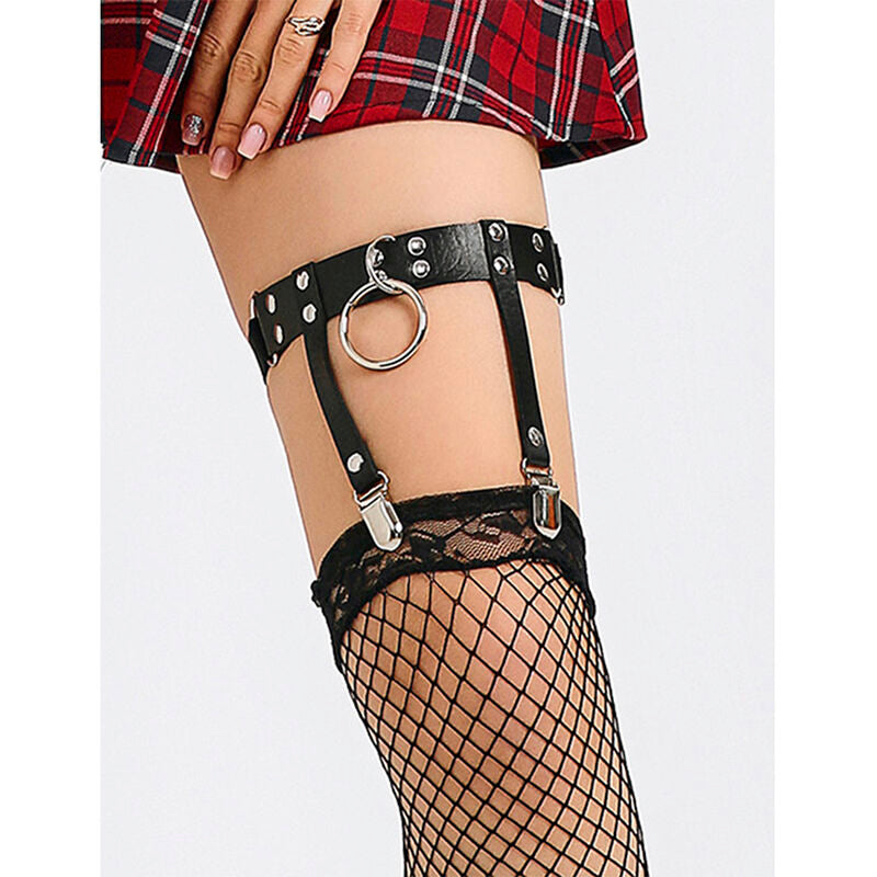 Adjustable Leather Punk Garter - Black