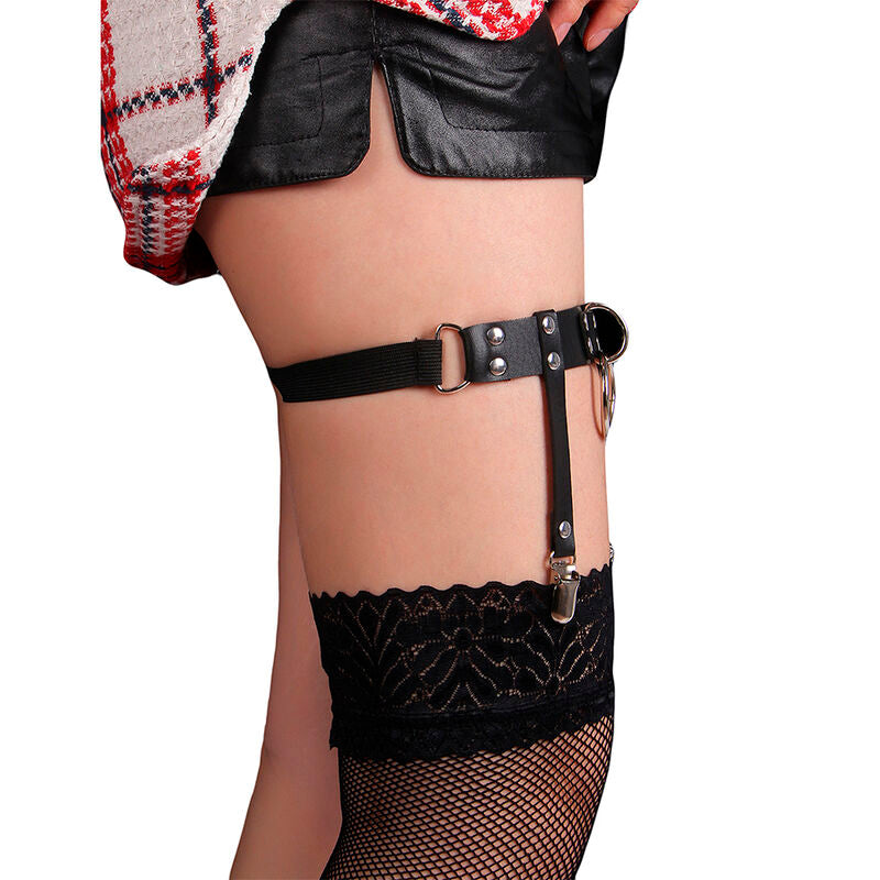 Adjustable Leather Punk Garter - Black