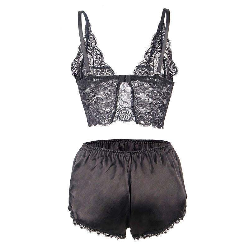 Silk & Lace Nightgown with Panties - Black S/M