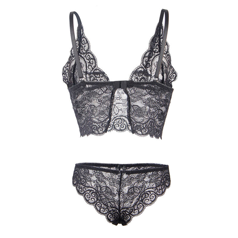 Silk & Lace Nightgown with Panties - Black S/M