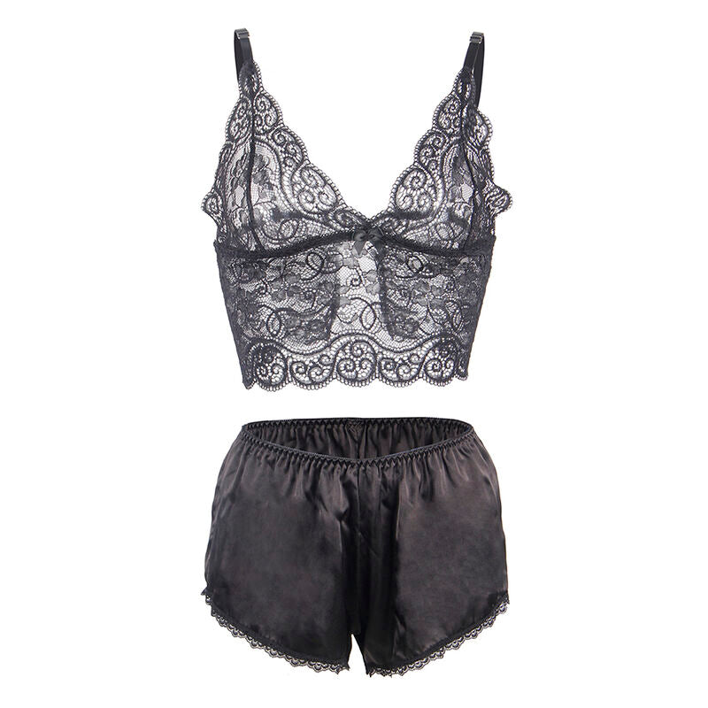 Silk & Lace Nightgown with Panties - Black S/M