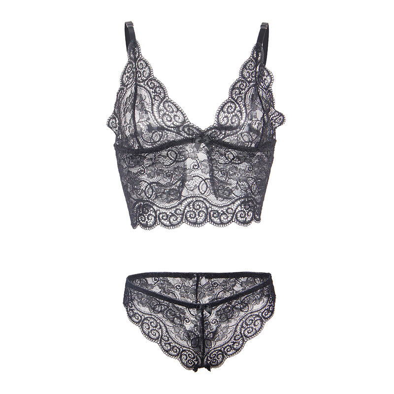 Silk & Lace Nightgown with Panties - Black S/M