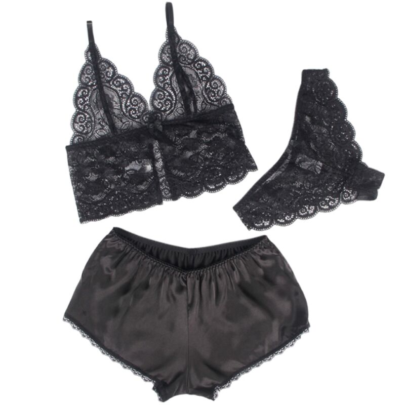 Silk & Lace Nightgown with Panties - Black S/M